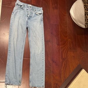 Light Wash Button-Fly Straight Leg Jeans